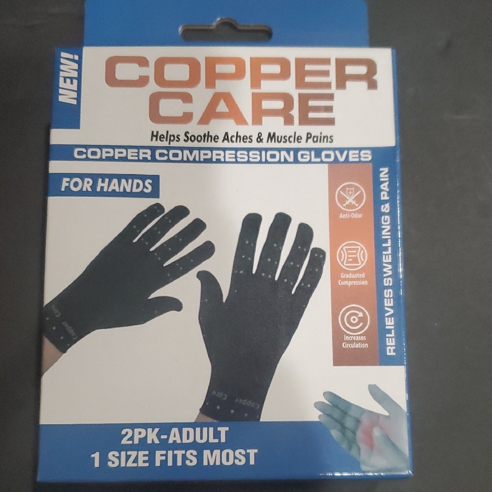 Copper Care 2pack Adult size copper compression gloves one‎ size fits most new
